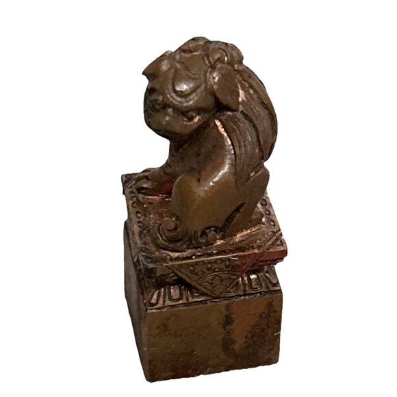 Chinese Seal Box with Bronze Foo Dog Handle with Seal & Red Paste, 19th Century - Picture 8 of 12